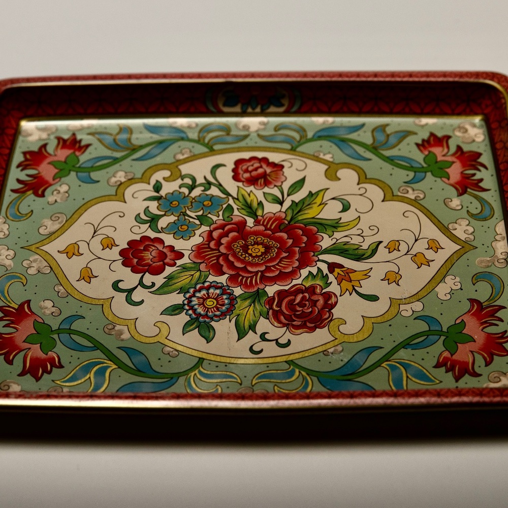 Vintage Daher Decorated Ware Rectangular Floral Tray in Pink & Gold